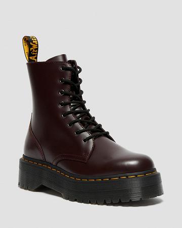 Burgundy Men's Dr Martens Jadon Smooth Leather Platform Boots | CA 560NWY